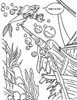 coloriage Arielle la petite sirene et le vieux bateau